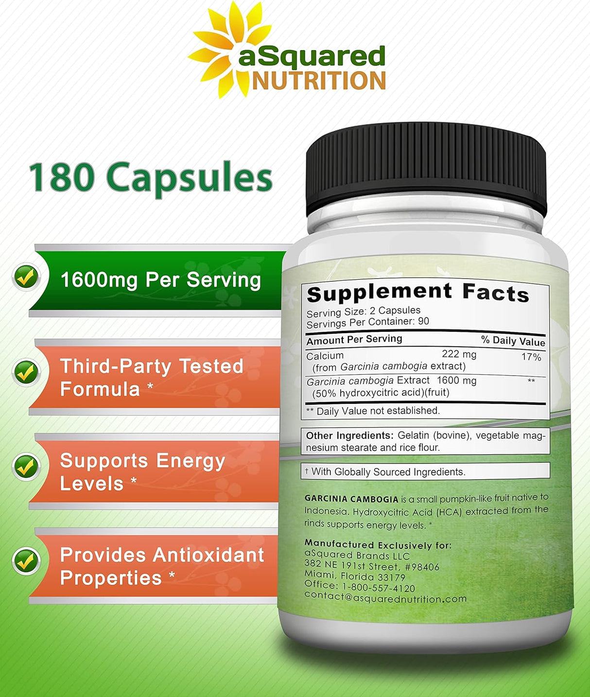 Suplemento Nutrition Garcinia Cambogia 1600 mg-180 cápsulas