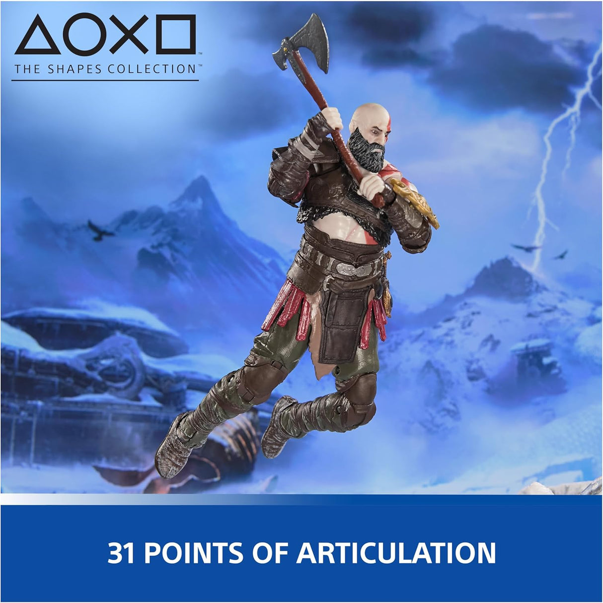 Figura de acción Kratos 6” God of War Ragnarök con accesorios