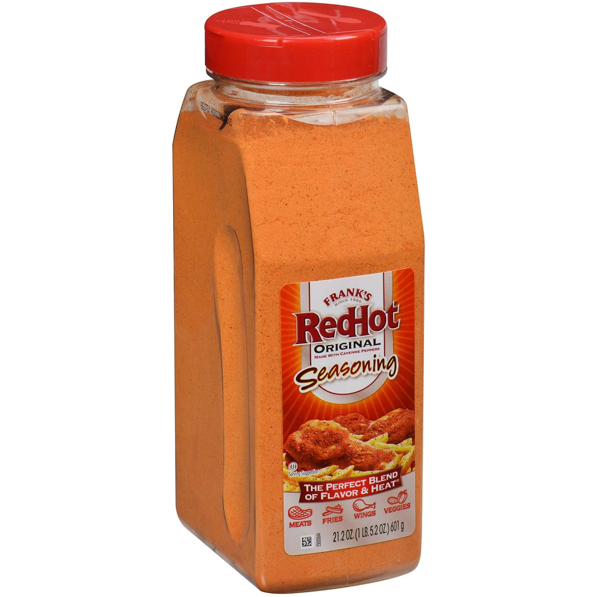 Frank's RedHot Condimento original, 21.2 onzas, un recipiente de 21.2 onzas de mezcla de condimentos de salsa picante de ajo salado y pimienta de cayena picante, perfecto para frotar en seco
