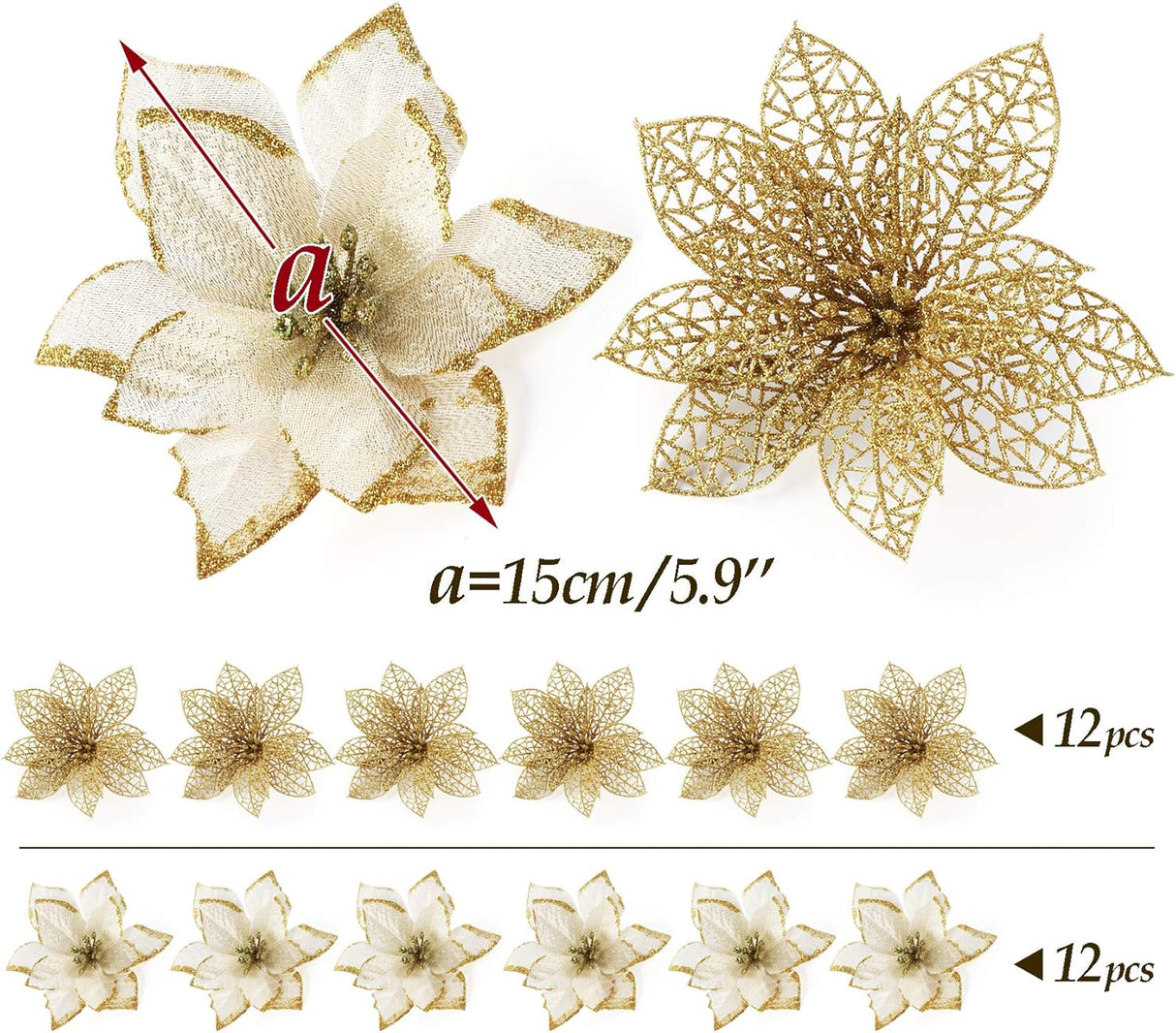 Flores Poinsettias Artificiales Ilauke 24Pcs 6 con Clips