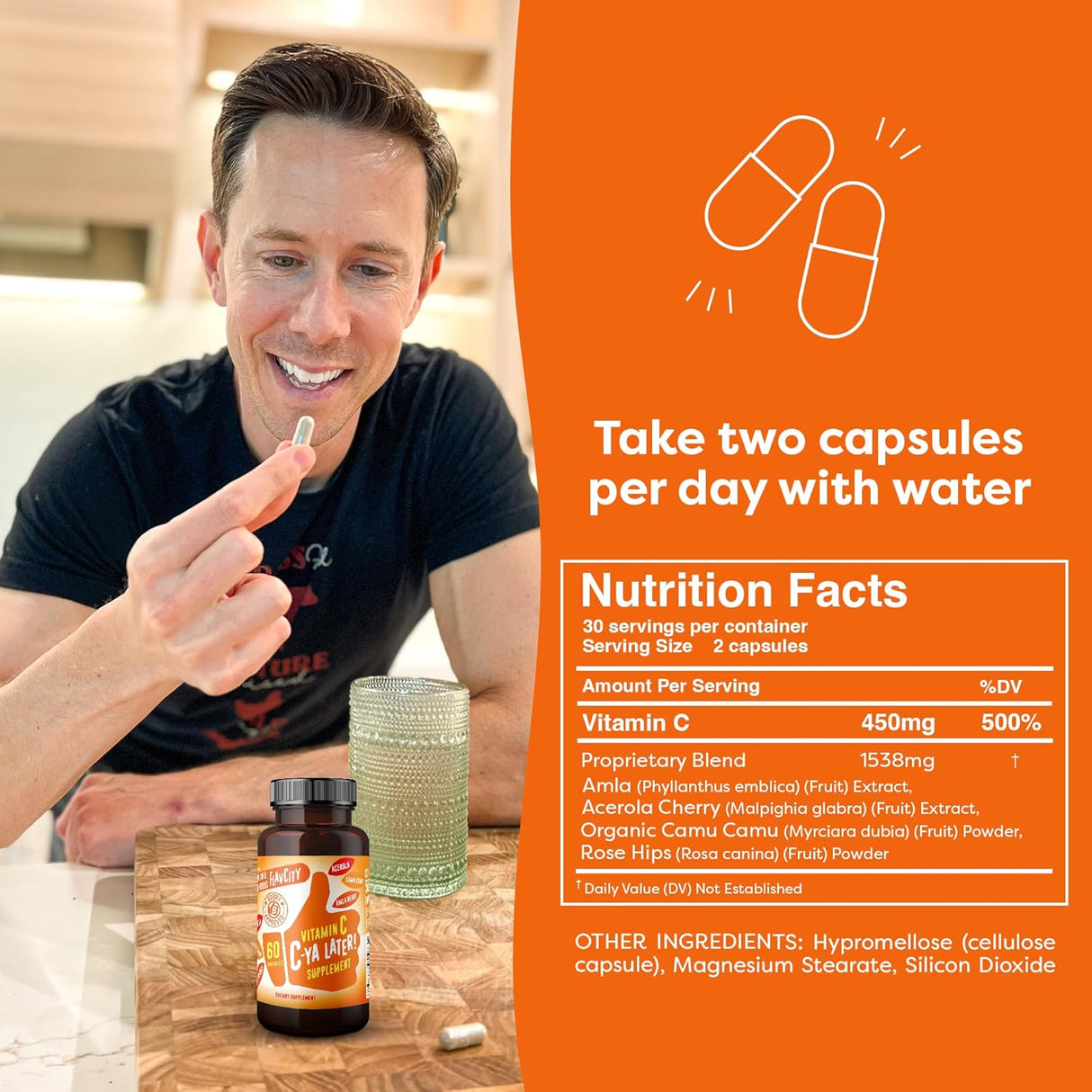 Suplemento de Vitamina C FlavCity, Inmunidad, 60 cápsulas