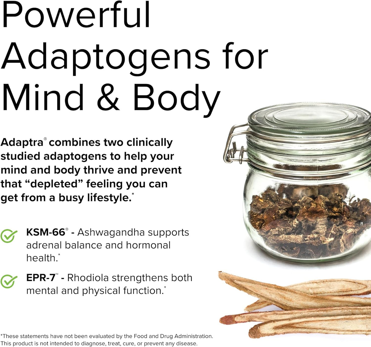 Suplemento Adaptra de Terry Naturall Ashwagandha y Rhodiola