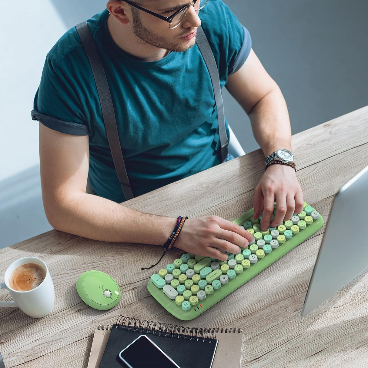 Combo Teclado y Ratón MOFII, Retro, Inalámbrico, 2.4GHz
