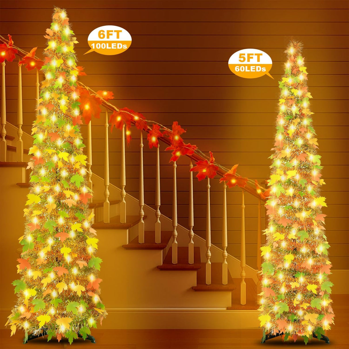 Árbol de Otoño 5FT - Tinsel con 60 Luces LED, Plegable, Modelo: 123