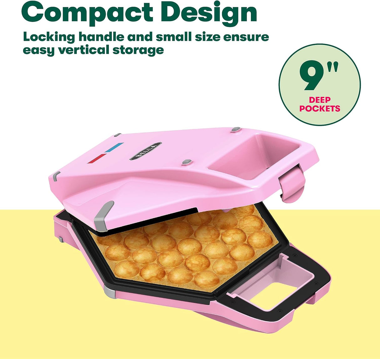 Máquina de Waffles BELLA, Antiadherente, 9 con Soporte de Cono