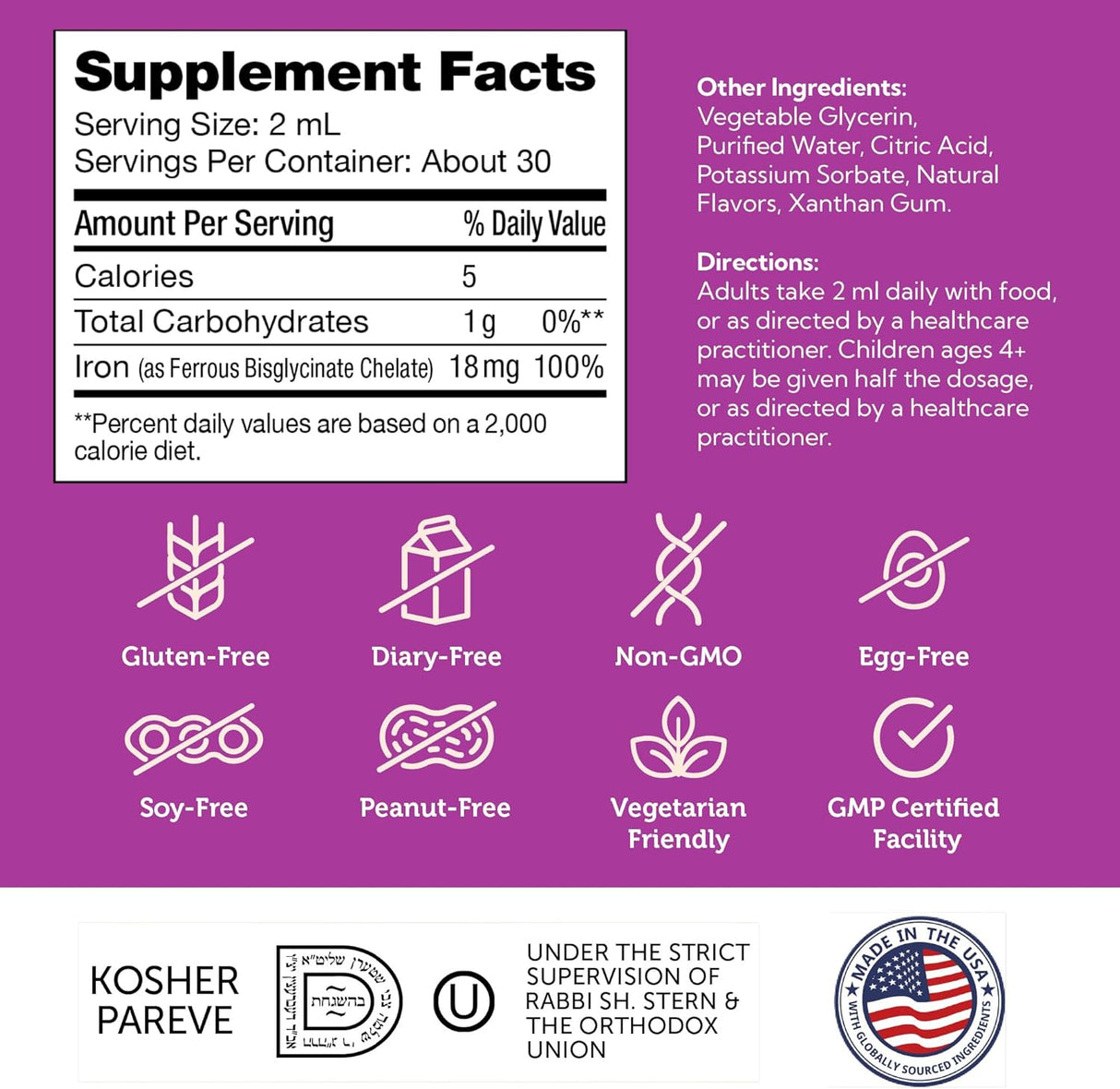 Zahler gotas de hierro líquidas, fórmula suave, 2 oz