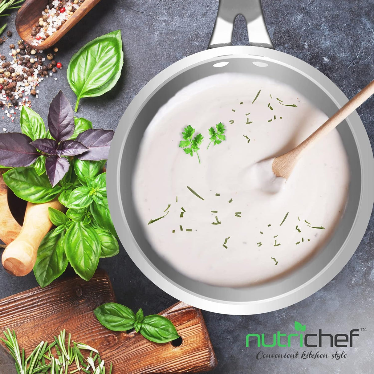 Olla con tapa de acero inoxidable NutriChef ACNCSSX45SAU15