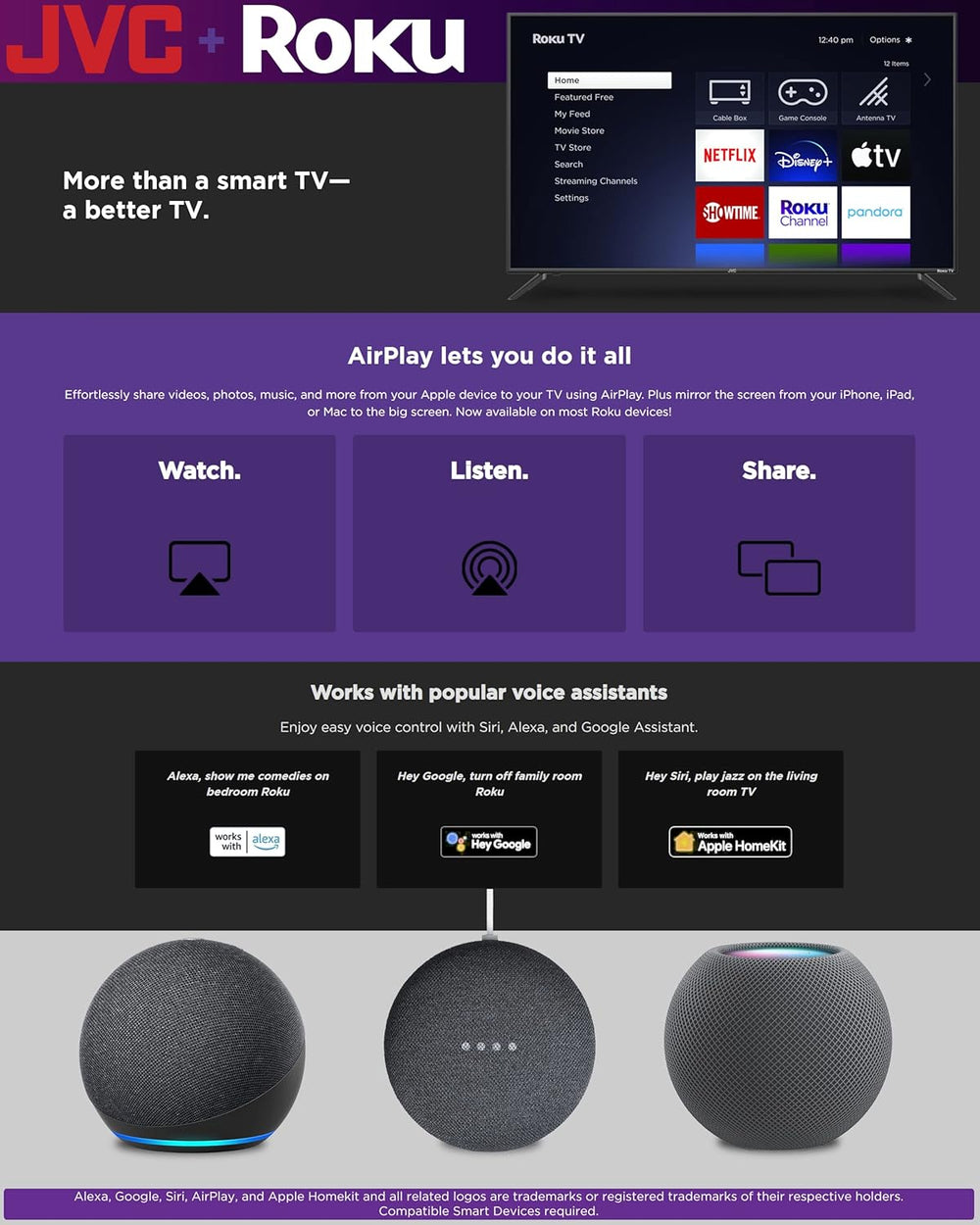 Televisor JVC 32 HD LED Roku, Control por Voz, LT32MAW2