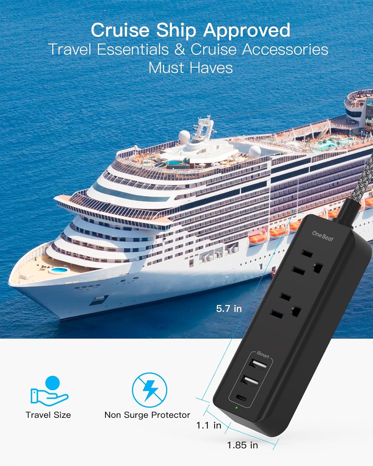 Cruise Essentials - Tira de alimentación de viaje USB C