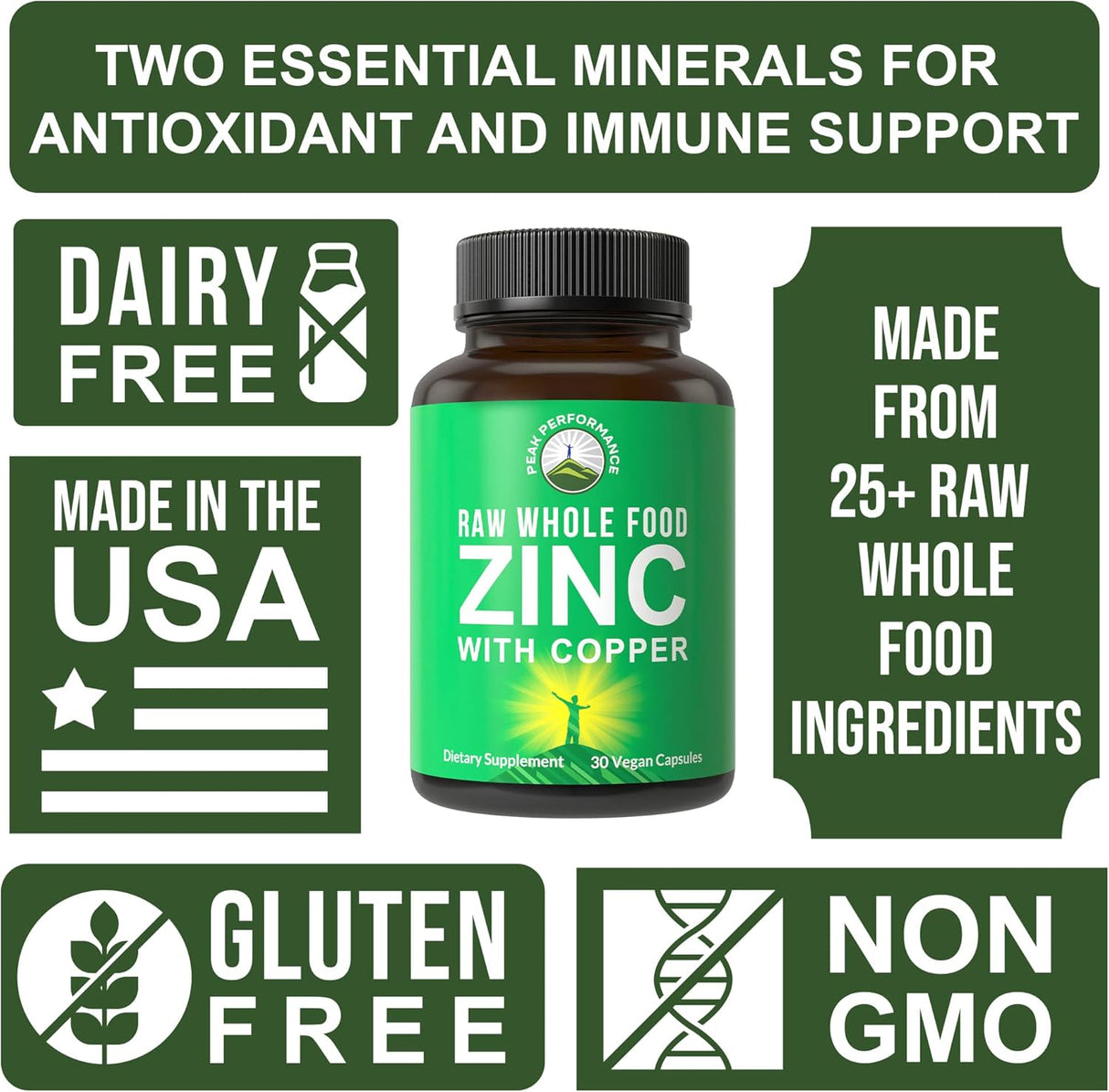 Suplementos Zinc de alimentos enteros crudos con cobre