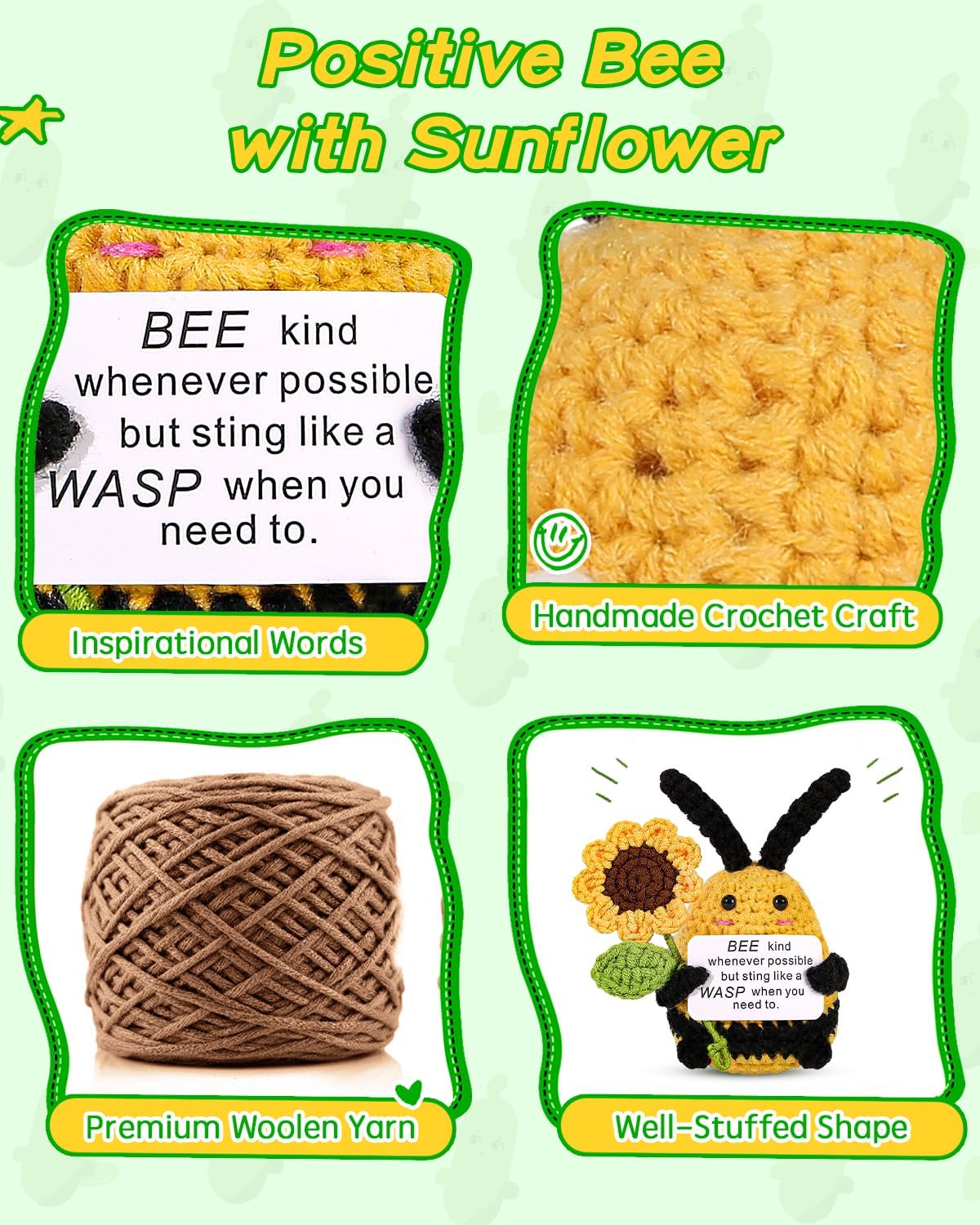 Muñeco de Papa Tejido, Mini Divertido, Tarjeta Positiva, Modelo Bee