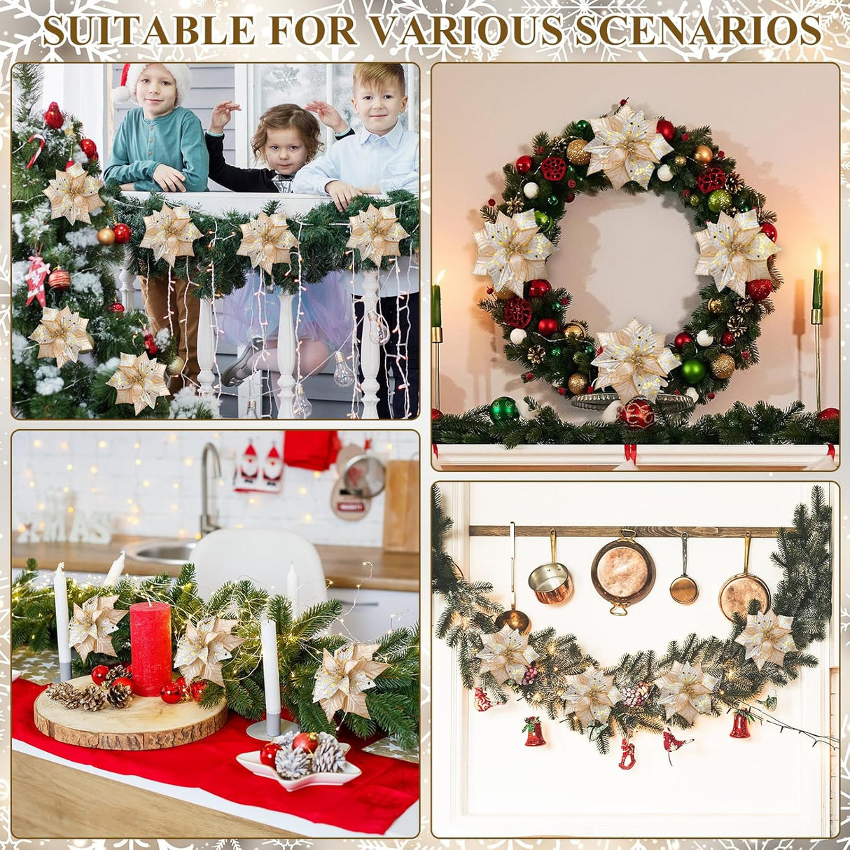 Flores Poinsettia Artificiales Hotop 11 con Stem Largo 6 Pcs