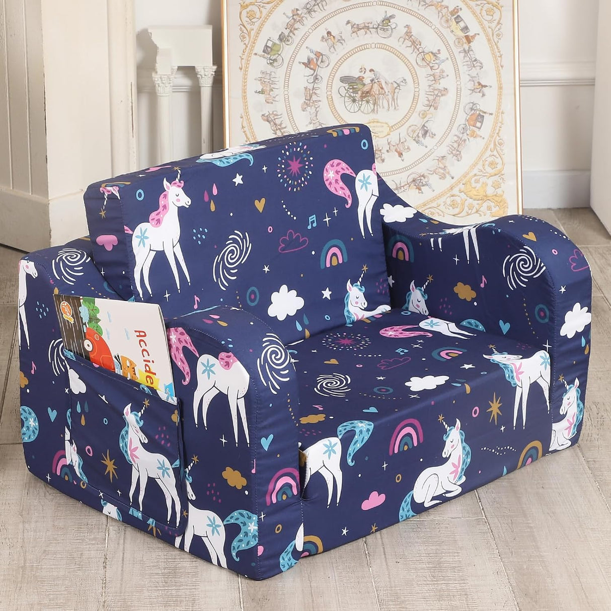 Silla infantil de unicornio arcoíris plegable MOMCAYWEX