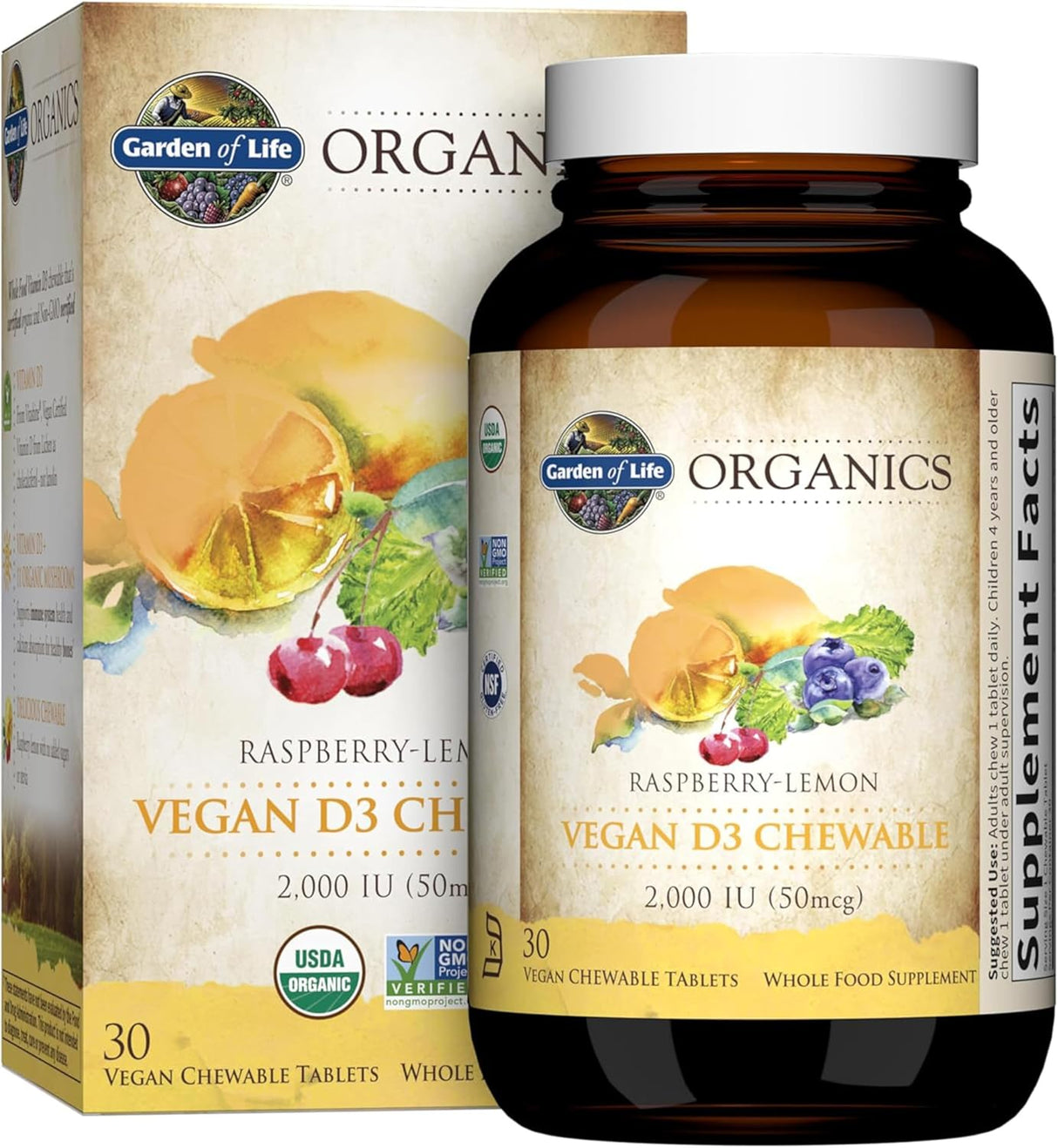 Vitamin D3 Vegano Masticable 2000 IU Garden of Life 30 Tablets