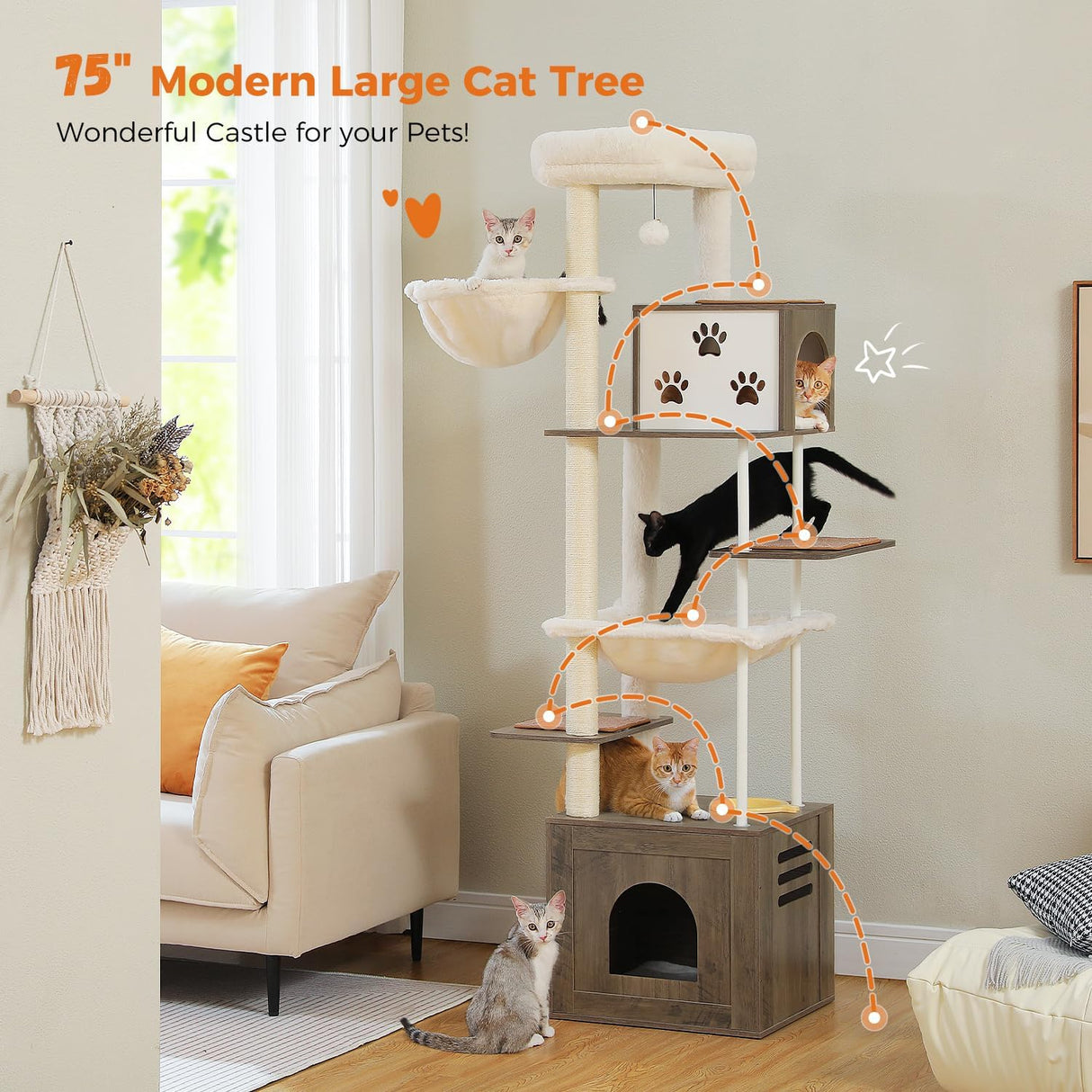 Árbol para Gatos Grande PAWZ Road, 74.8 con Estación de Comida