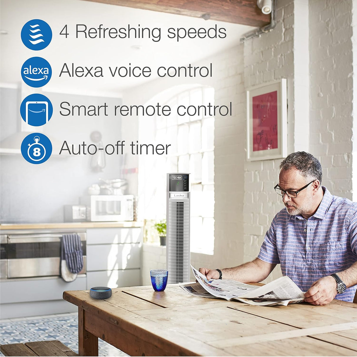 Lasko Ventilador Torre Oscilante Controlado por Voz T48401