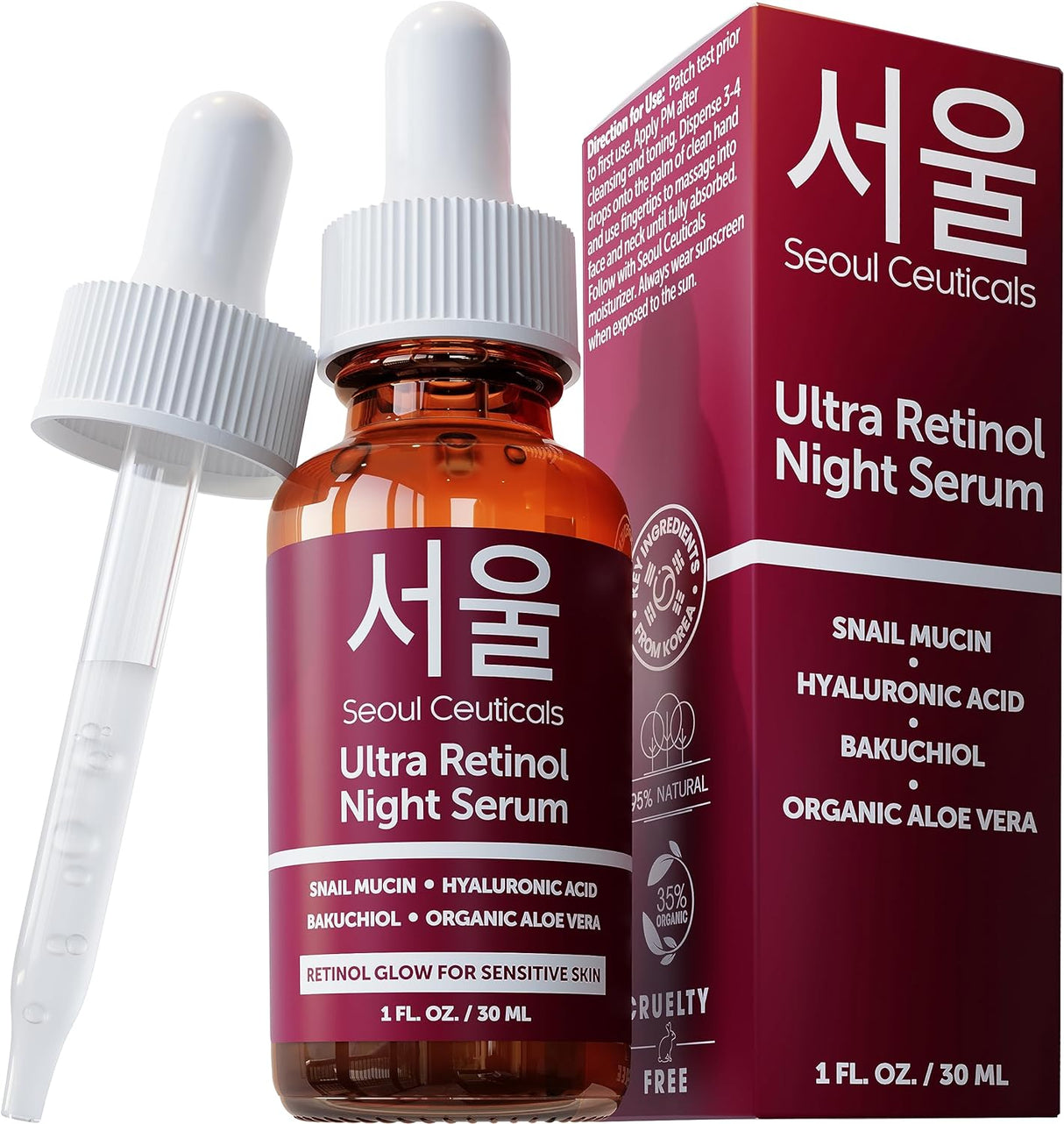 Sérum Nocturno Retinol Coreano 1% con Mucina, Ácido Hialurónico