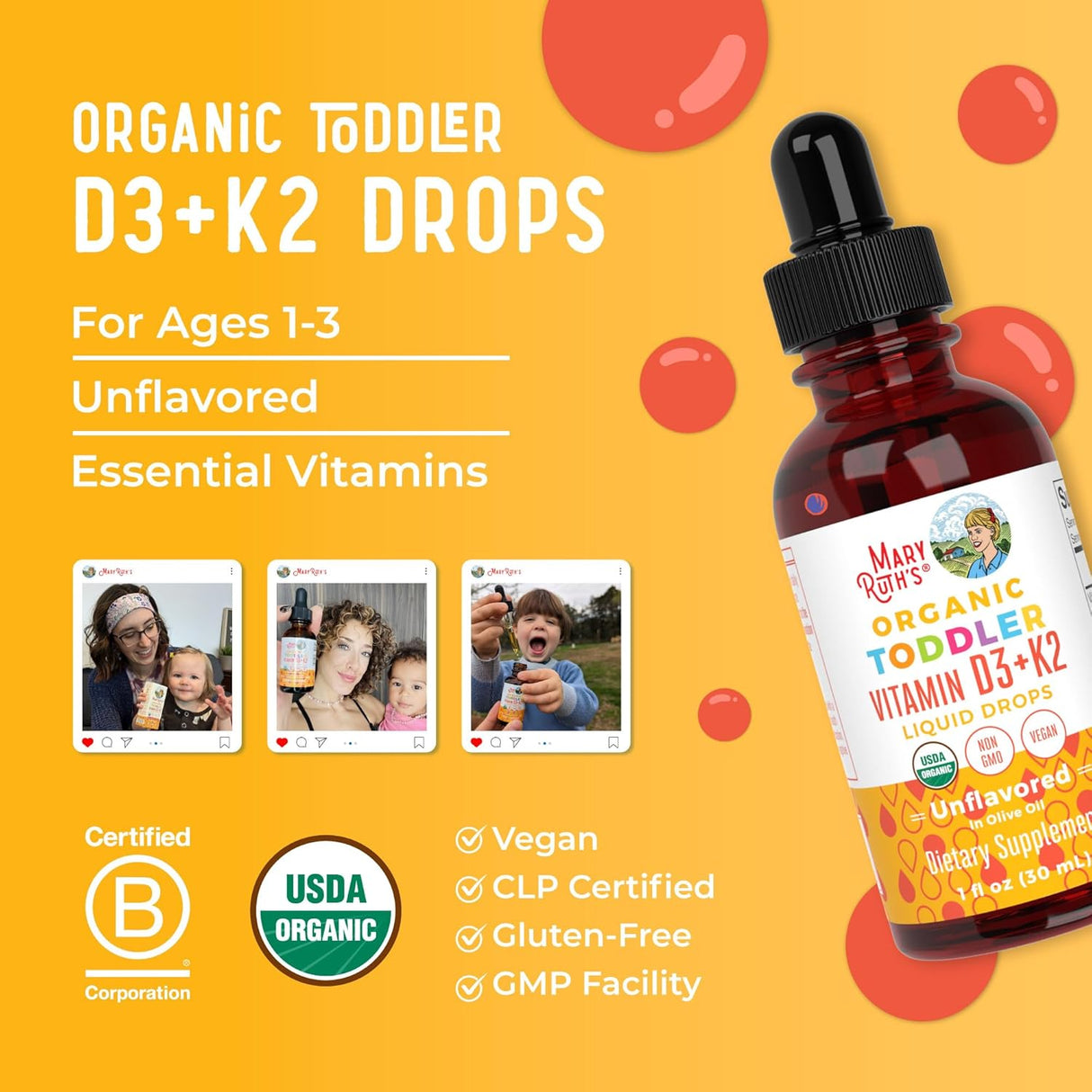 Suplemento Líquido D3 K2 | Vegano, Non-GMO, Gluten Free | 1 Fl Oz