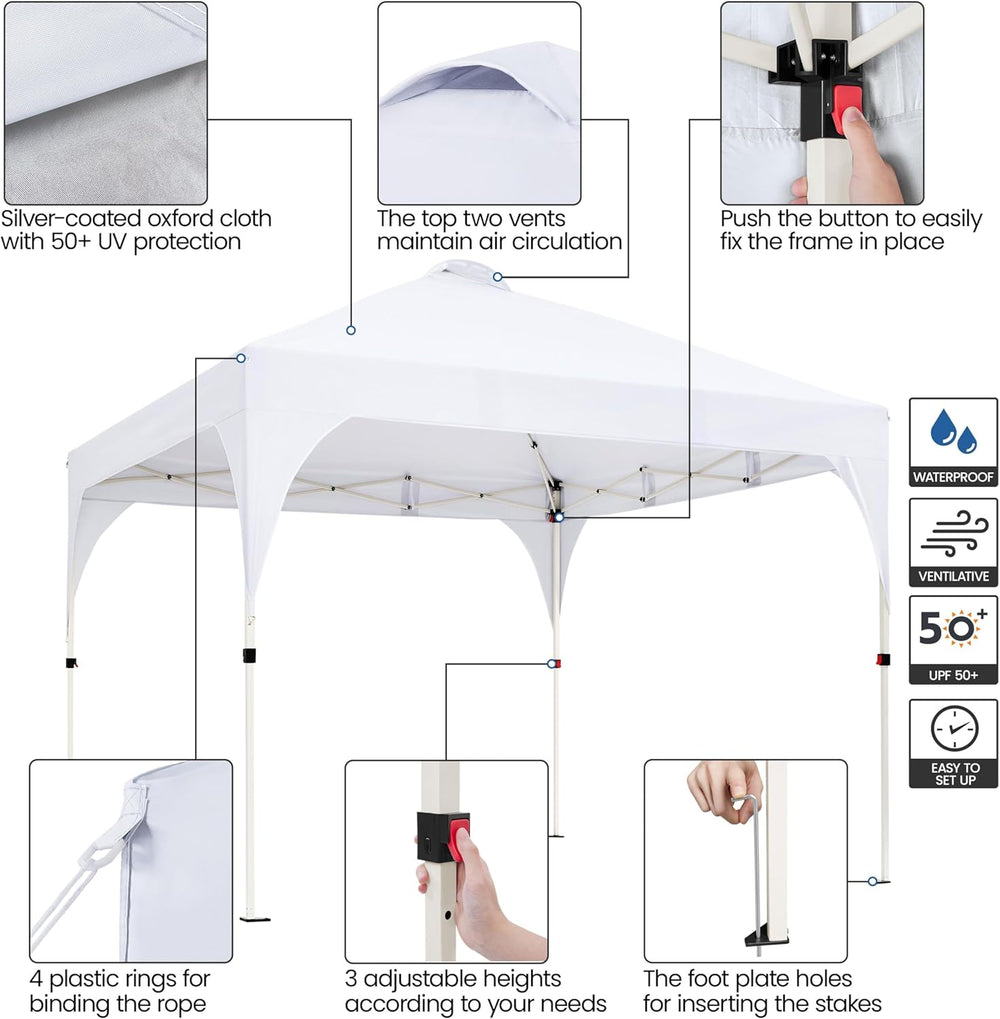 Tienda de Playa: Carpa Plegable 10x10 con Ventilación Blanca