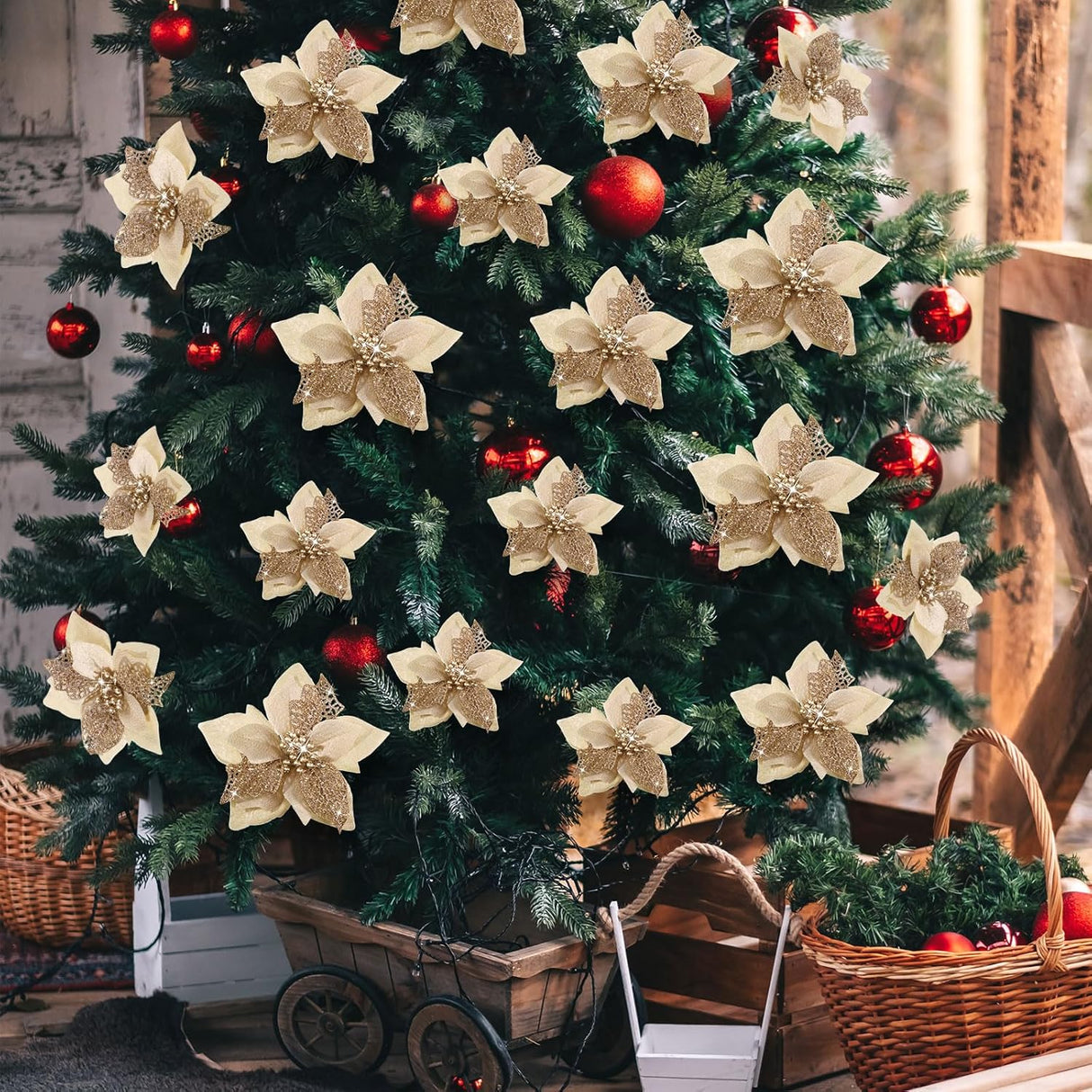 Flores Artificiales de Poinsettia WILLBOND 36 Piezas Decorativas