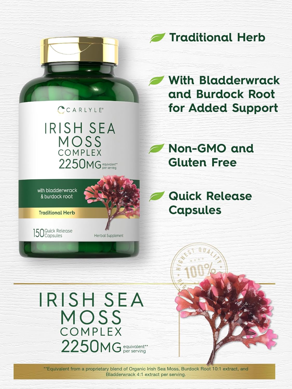 Carlyle Cápsulas Irish Sea Moss 2250mg 150u Non-GMO