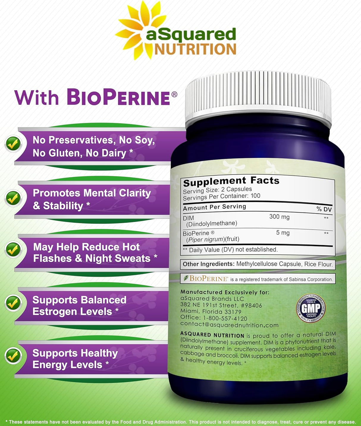 Suplemento Nutrition DIM 300mg Plus BioPerine 200 cáp