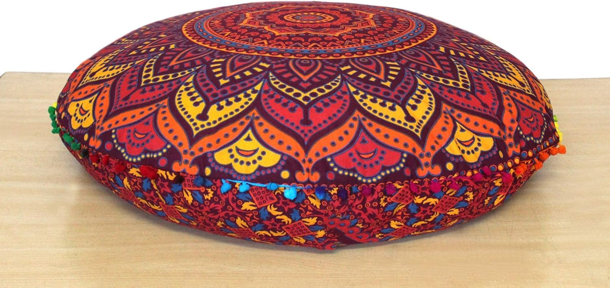 Cojín de mandala para suelo, meditación, asiento otomano, hippie, decorativo, redondo, bohemio, azul, fundas grandes, para exteriores, diseño de flores, cómodo, cama, sofá, puf para mujer (solo funda)