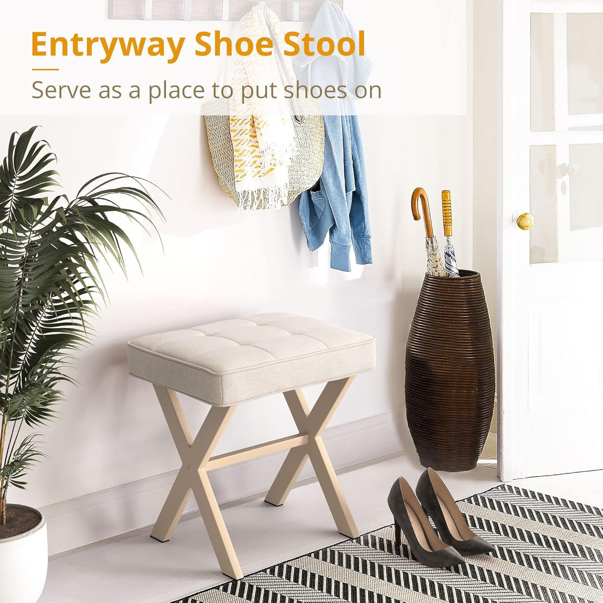 Taburete de Maquillaje Cuadrado con Patas de Metal X, Modelo LUE BONA