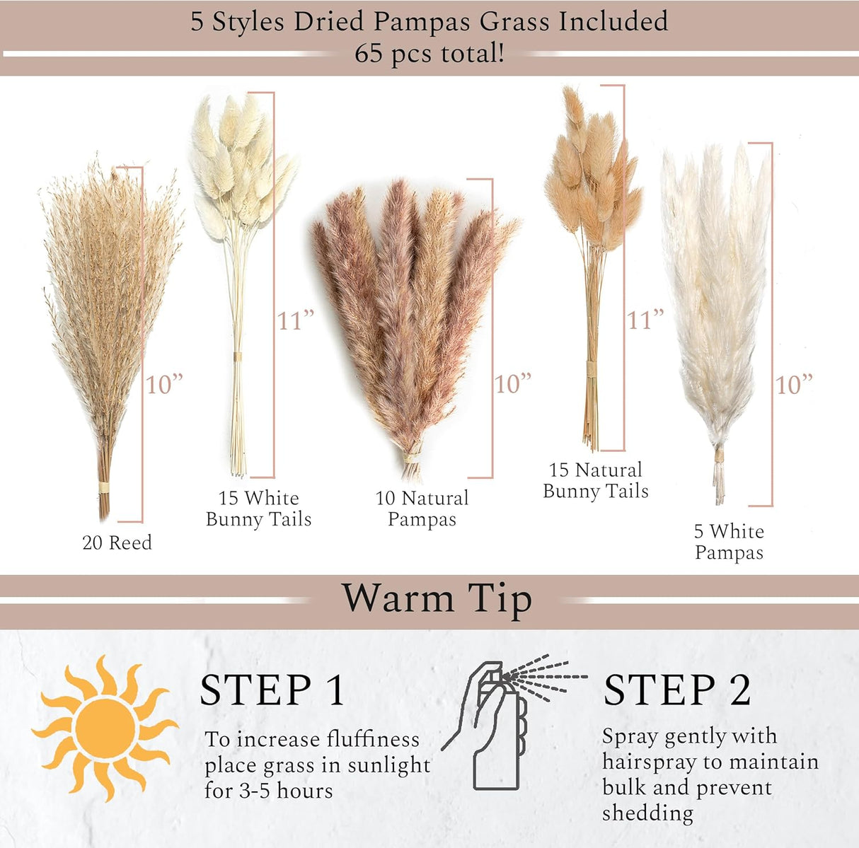 Juego de 3 Jarrones de Cerámica VELOVA con Pampas Secas