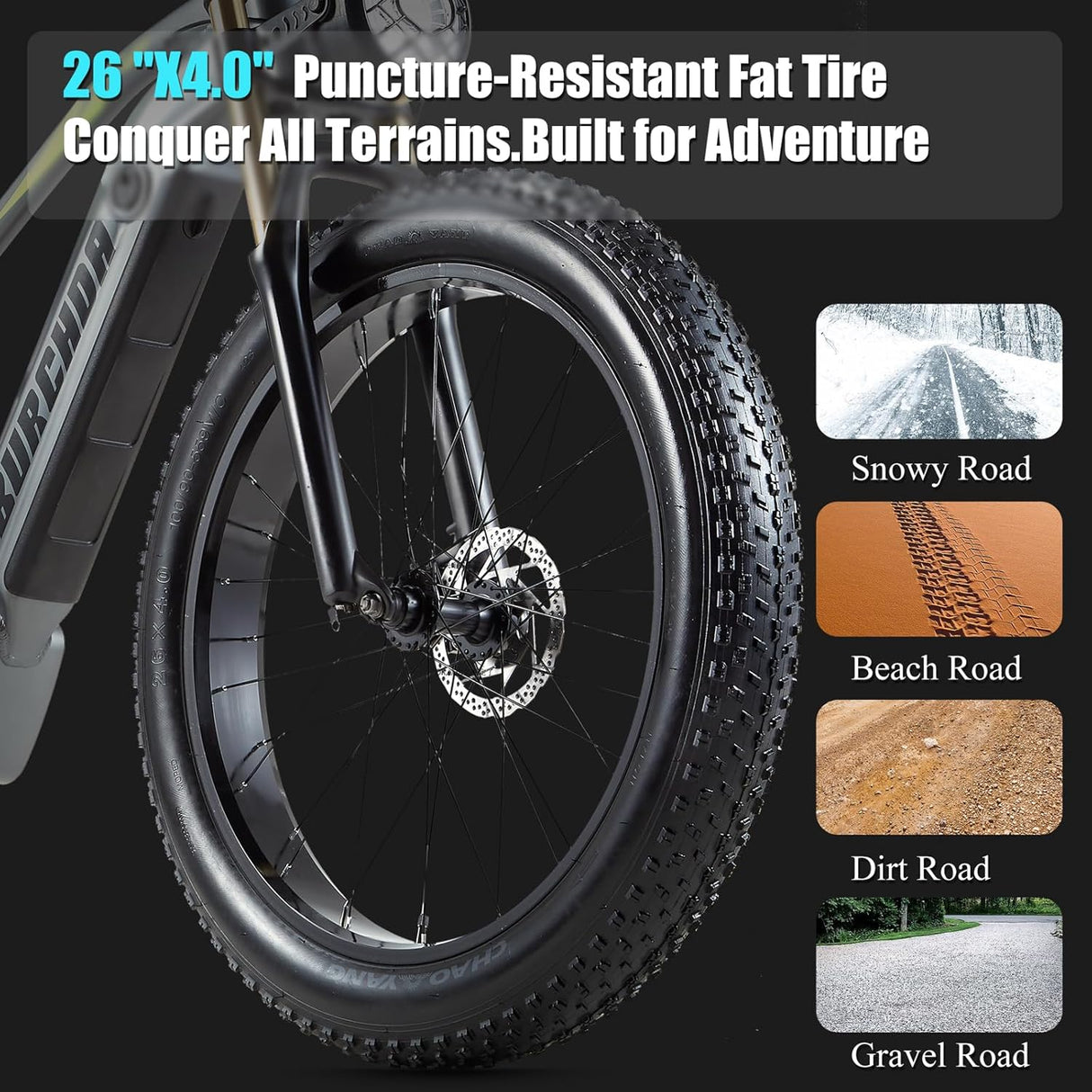 Bicicleta Eléctrica DAMSON 1000W 48V 30AH 26 Fat Tire Full Suspension