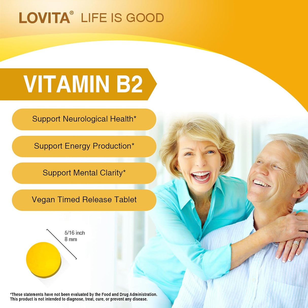 Lovita Vitamina B2 Riboflavina 100mg, Liberación Prolongada, 130 Tablet