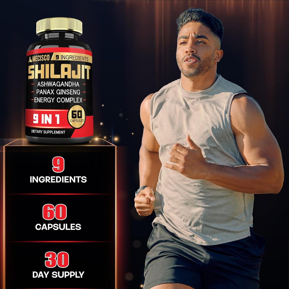 Suplemento de Shilajit con Ashwagandha, Ginseng, L-Arginina, Chaga - Orgánico Himalaya - Energía y Bienestar - 60 Cápsulas