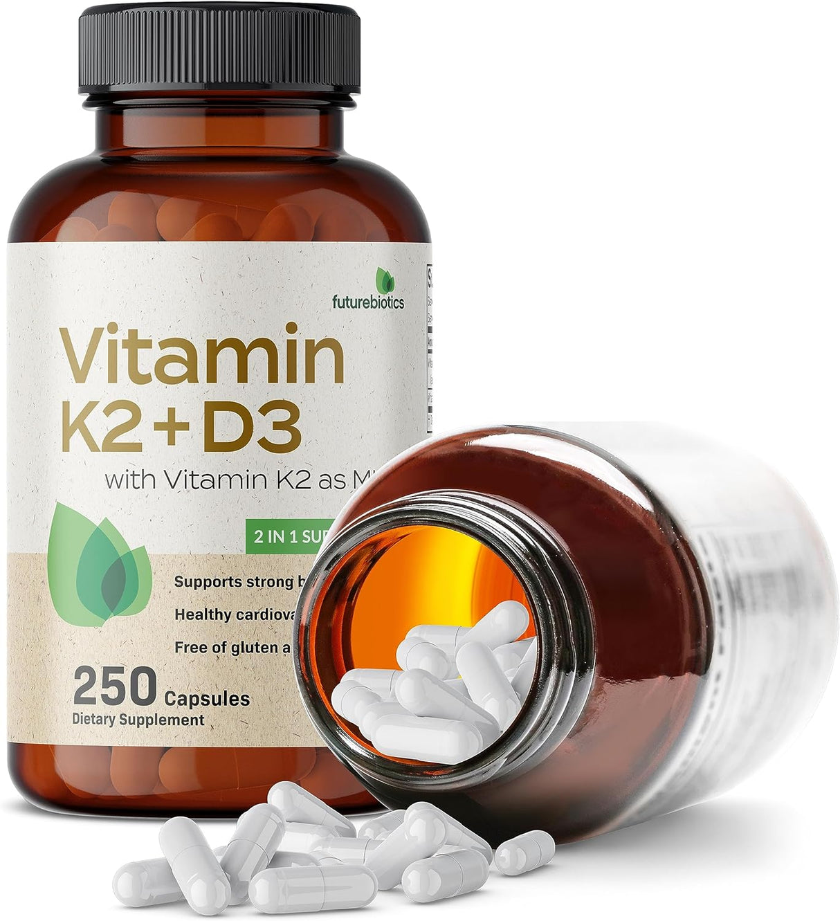 Vitamina K2 (MK7) con D3 - Fórmula sin OMG, 250 cápsulas vegetarianas