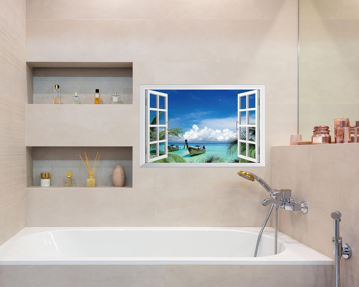 Adhesivo de pared falso para ventana, diseño de barcos.