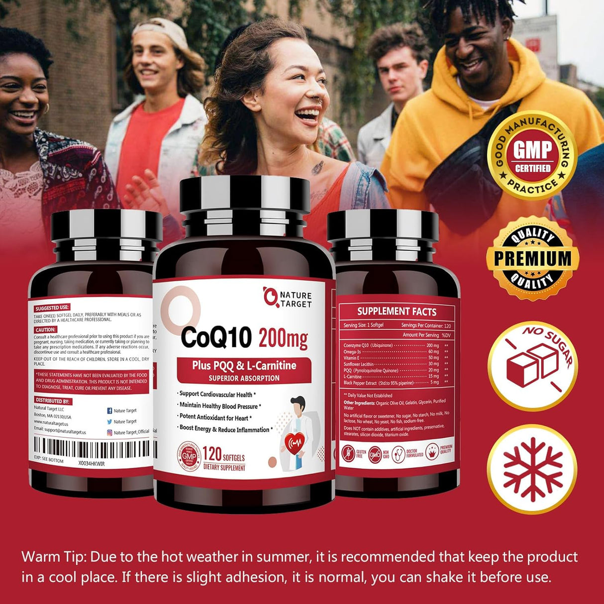 NATURE TARGET CoQ10 200mg con PQQ L-Carnitina Omega-3