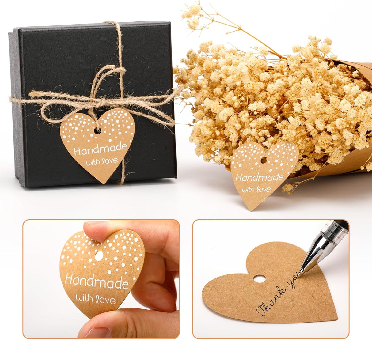 G2PLUS Etiquetas de regalo hechas a mano con cuerda, 100 u