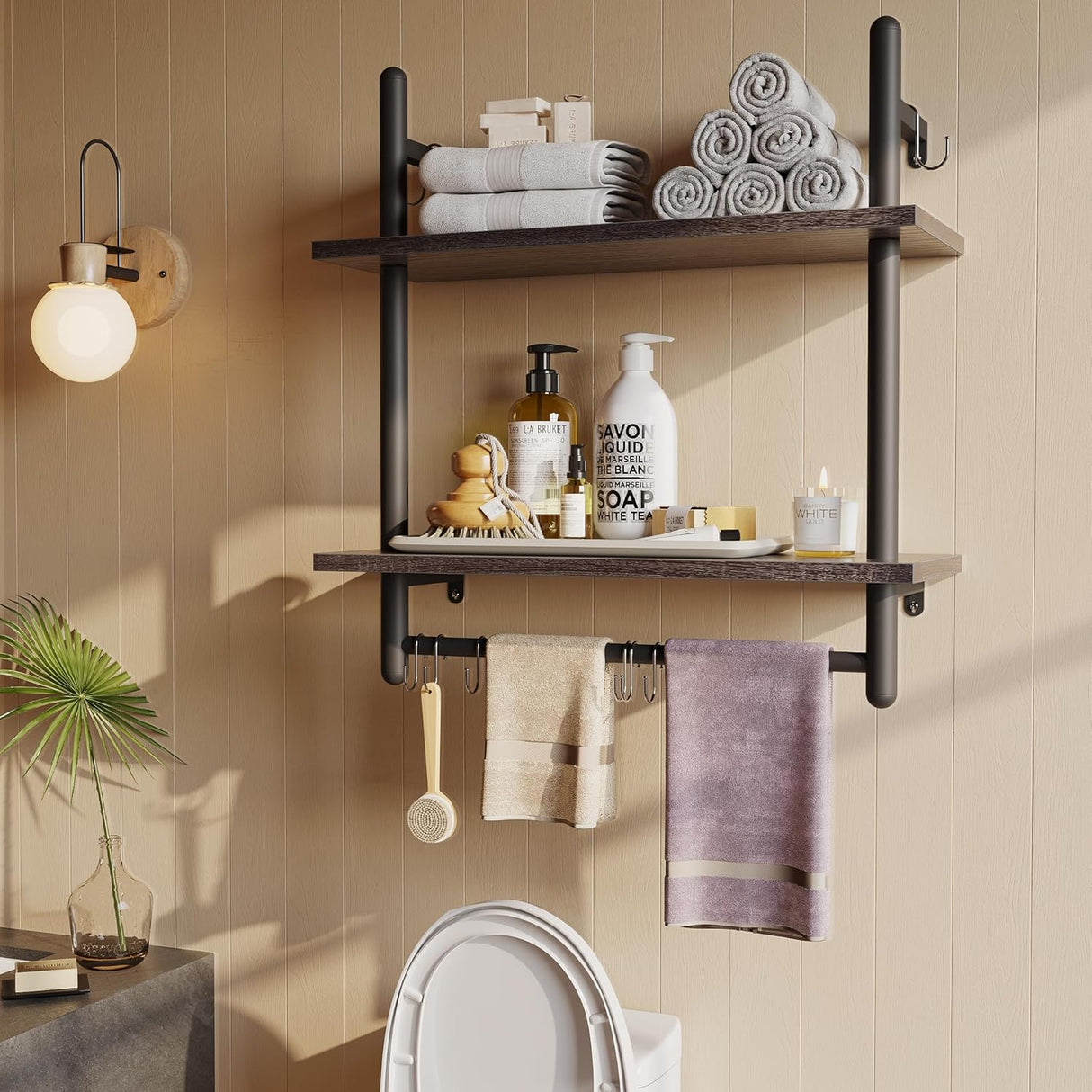 Estantes Flotantes Bestier 2 Niveles con Barra, 24 Modelo Ladder