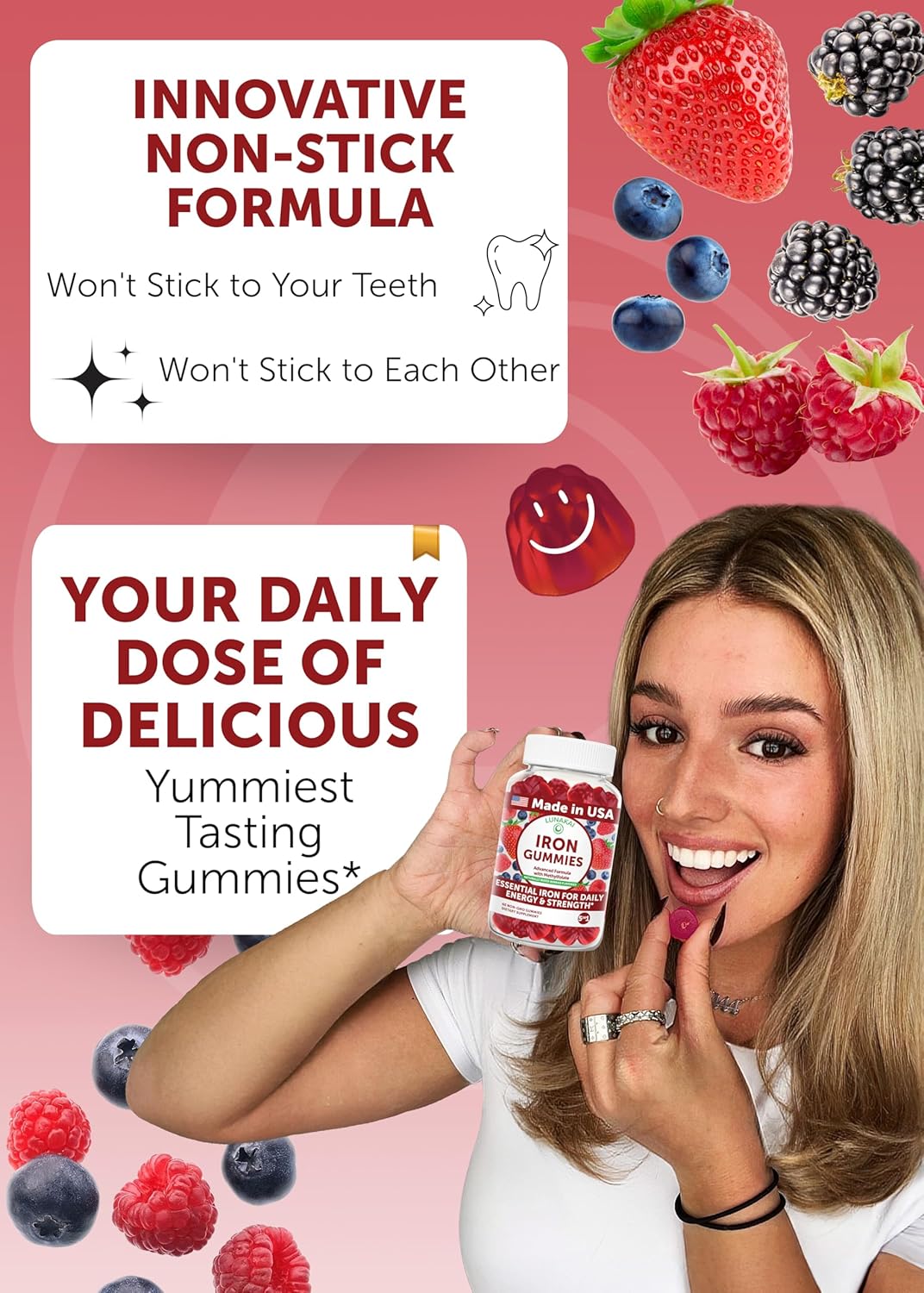 Lunakai Gomas de Hierro Veganas con Vitamina C, B12 y Methylfolato