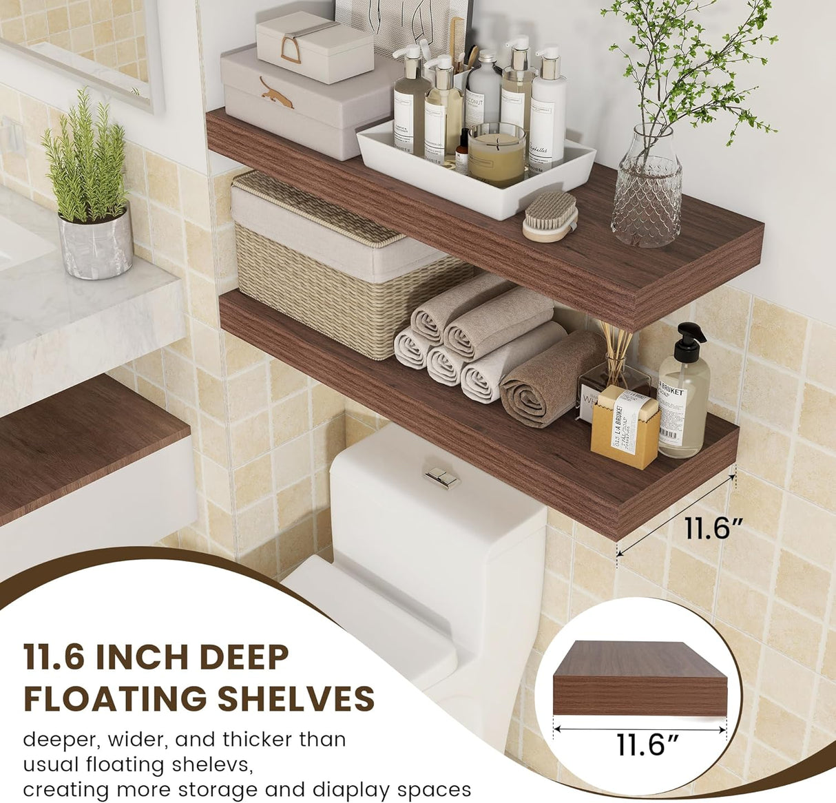 Estantes Flotantes de Madera, Rustic, Set de 2, 36'' x 12