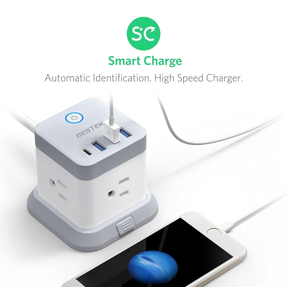 BESTEK Power Strip con USB, extensor de toma de corriente