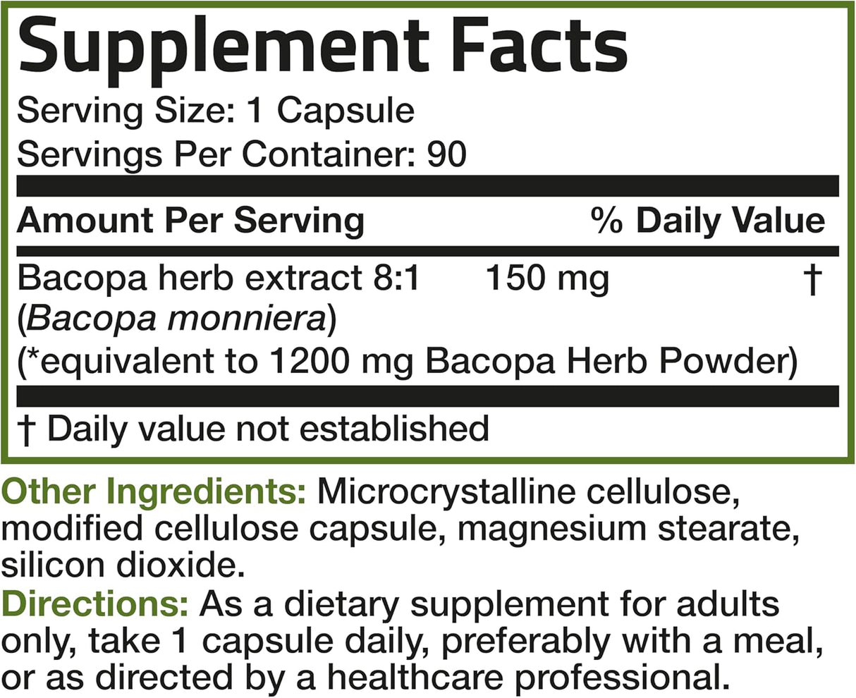 Suplementos Bronson Bacopa apoya la función cerebral 90 cáp