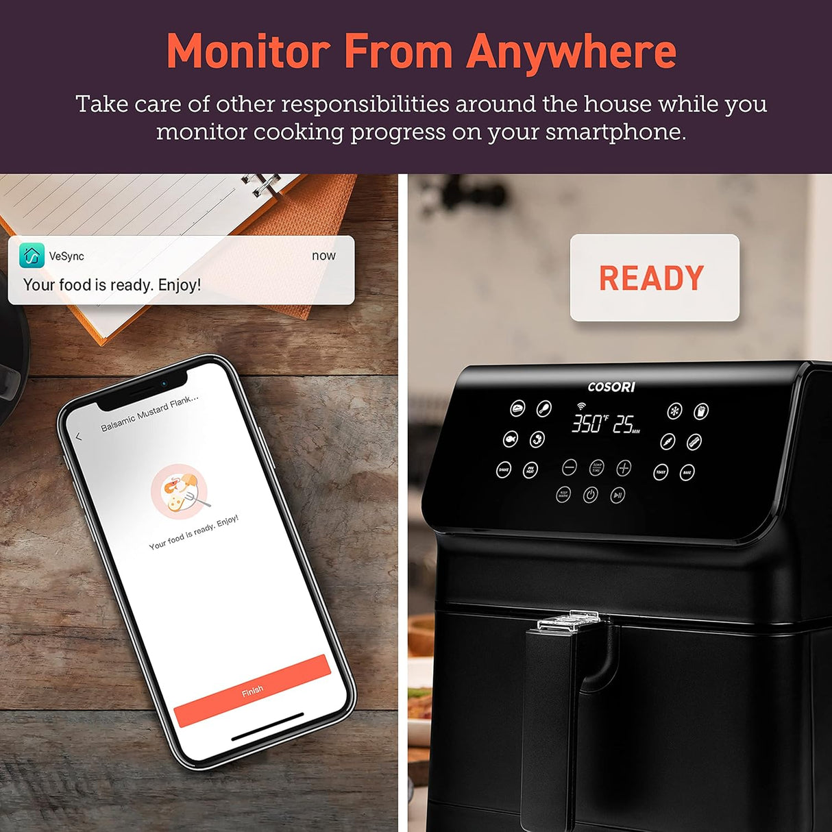 Freidora de aire COSORI Pro Smart 5.8QT, 12 funciones personalizables