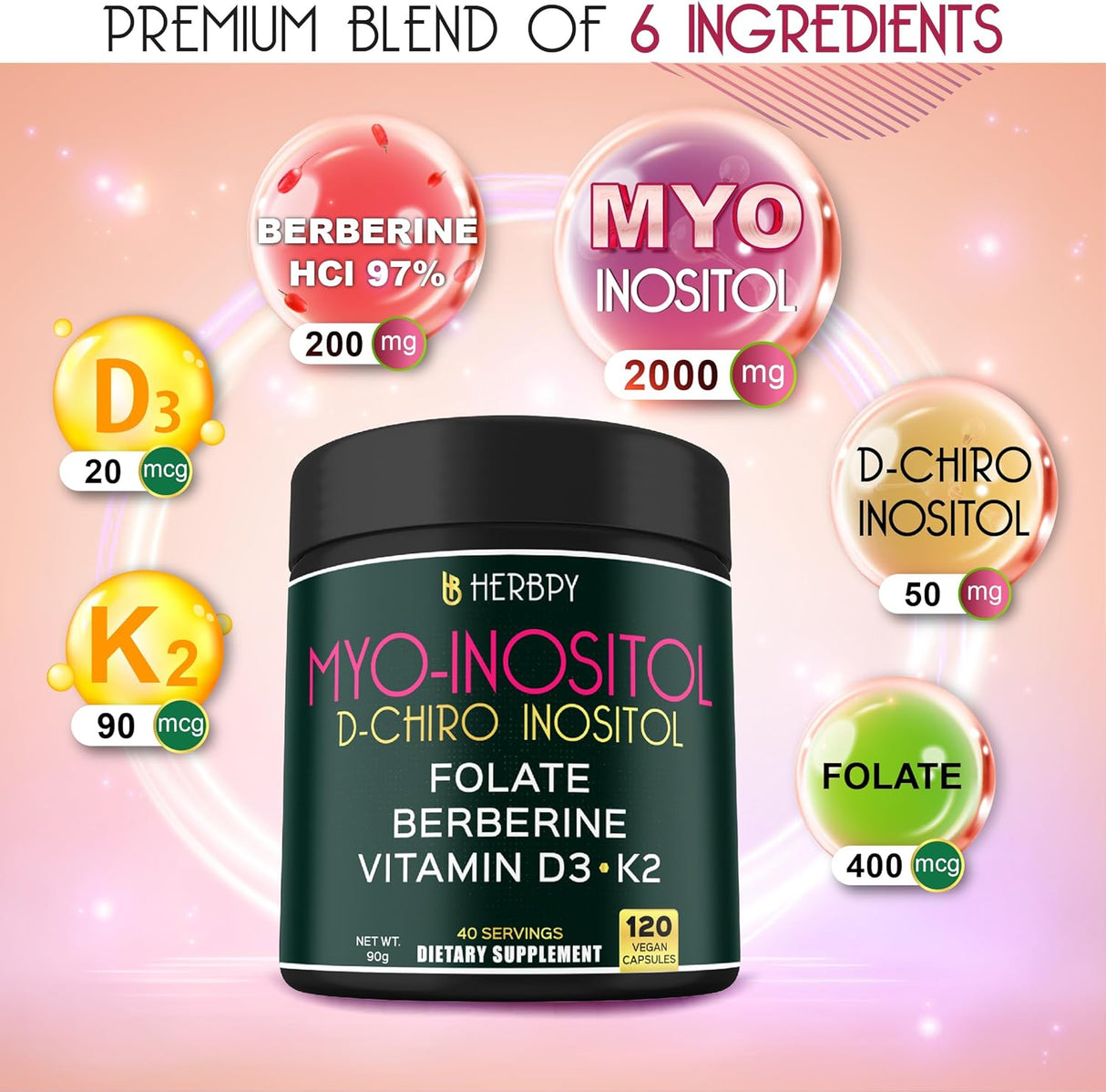 Suplemento 6en1 para mujeres, balance hormonal, 120 cápsulas