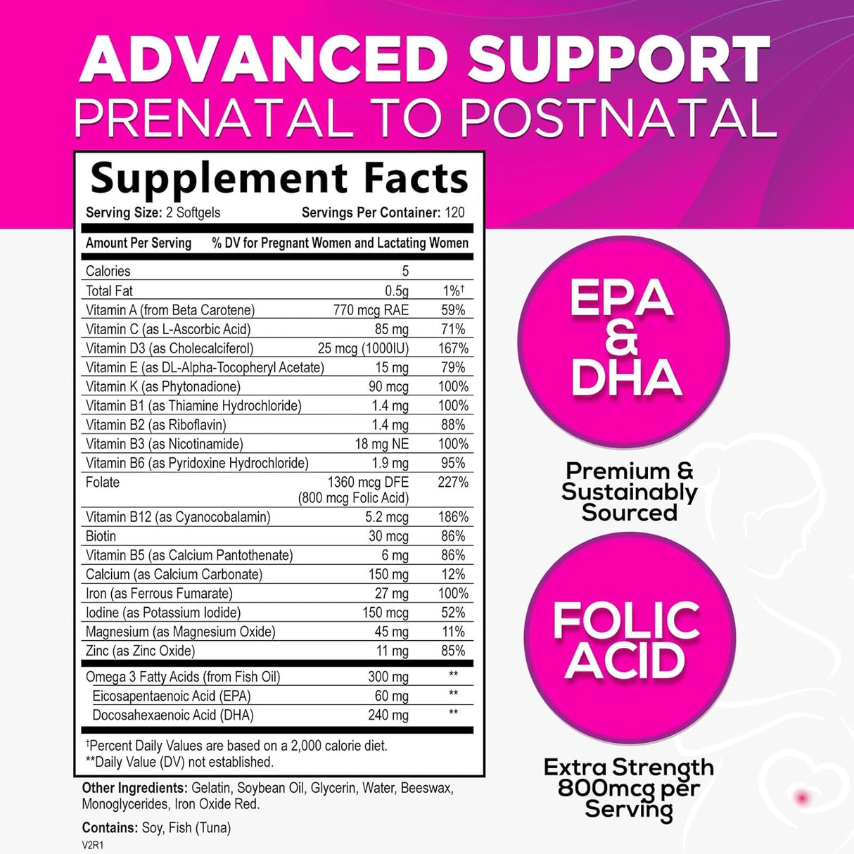 Suplemento Multivitamínico prenatal con ácido fólico y DHA