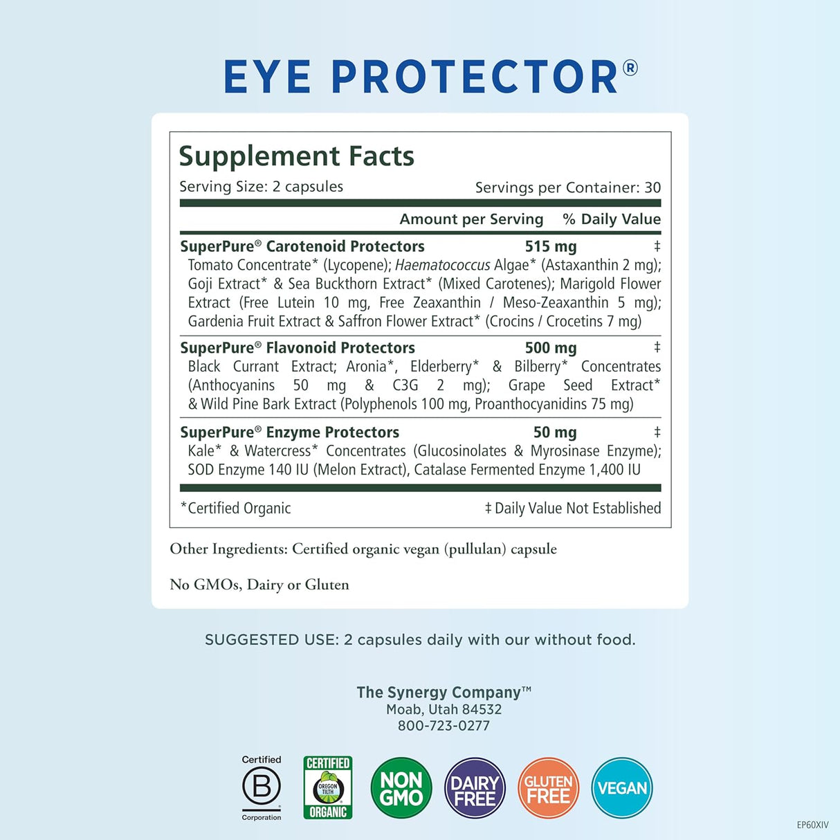 Suplementos Vitaminas oculares Protector 60 cápsulas Vegano