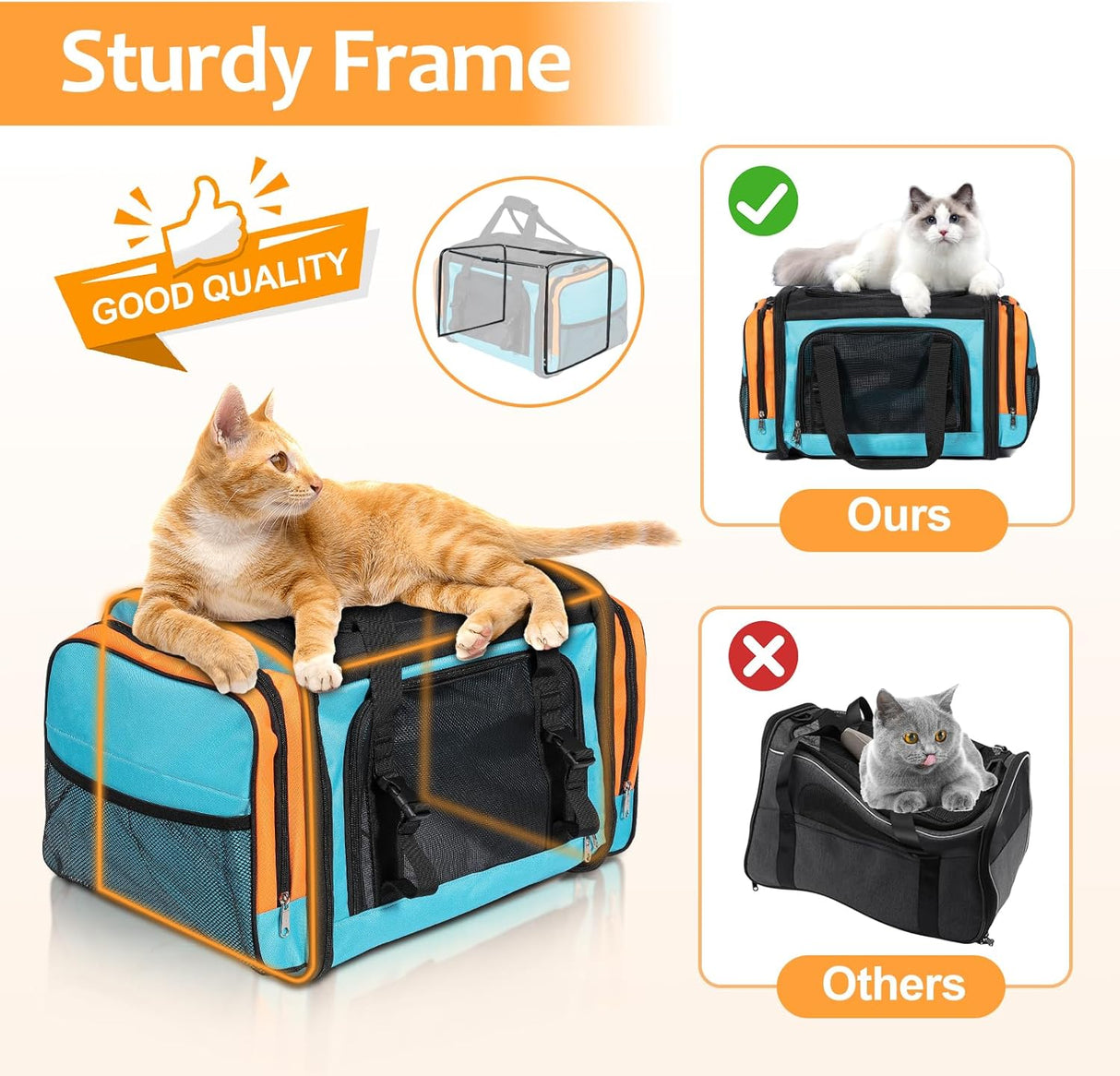 Transportador grande para 2 gatos, suave, colapsable, 23x13