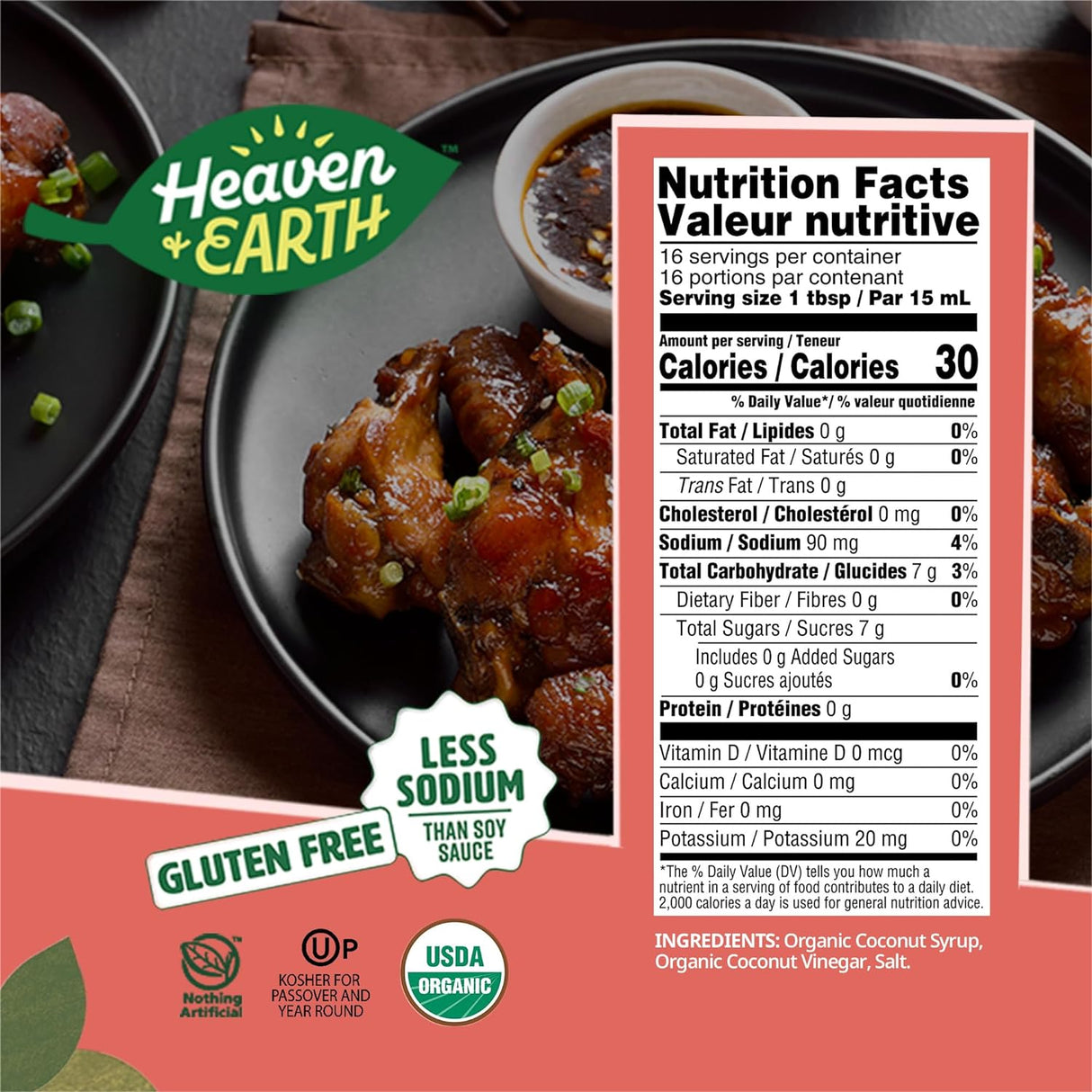 Aminos de Coco Heaven & Earth 8.4 oz, Sin Soja, Paleo, Kosher