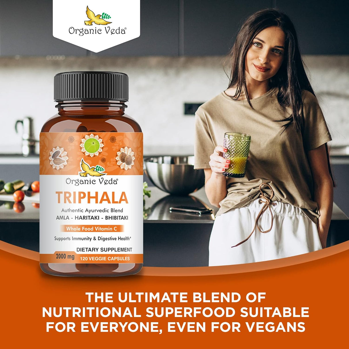 Suplemento Organic Veda Triphala Cápsulas limpieza de colon