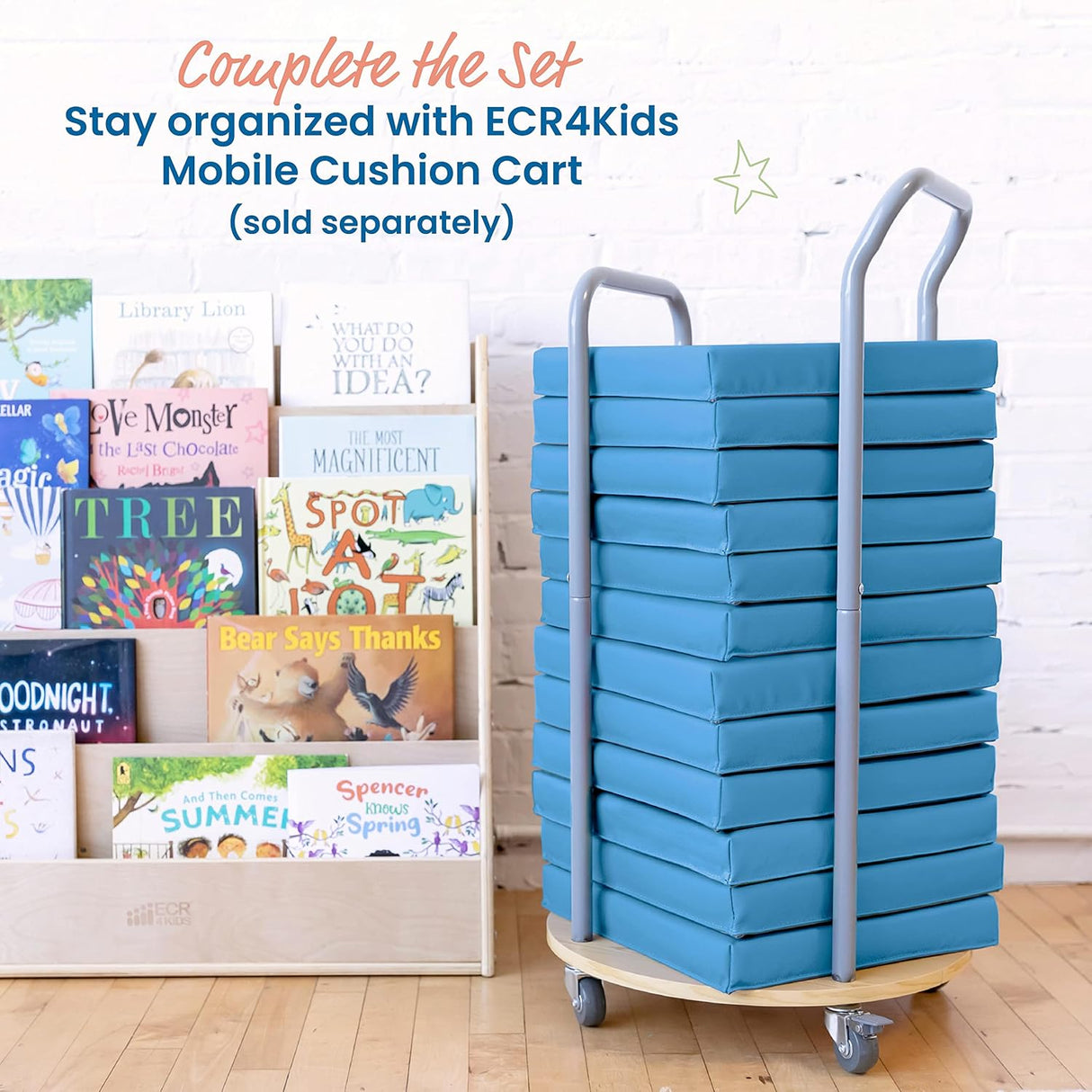 ECR4Kids SoftZone - Cojines de suelo, cuadrados, asientos flexibles, color azul francés, 6 piezas