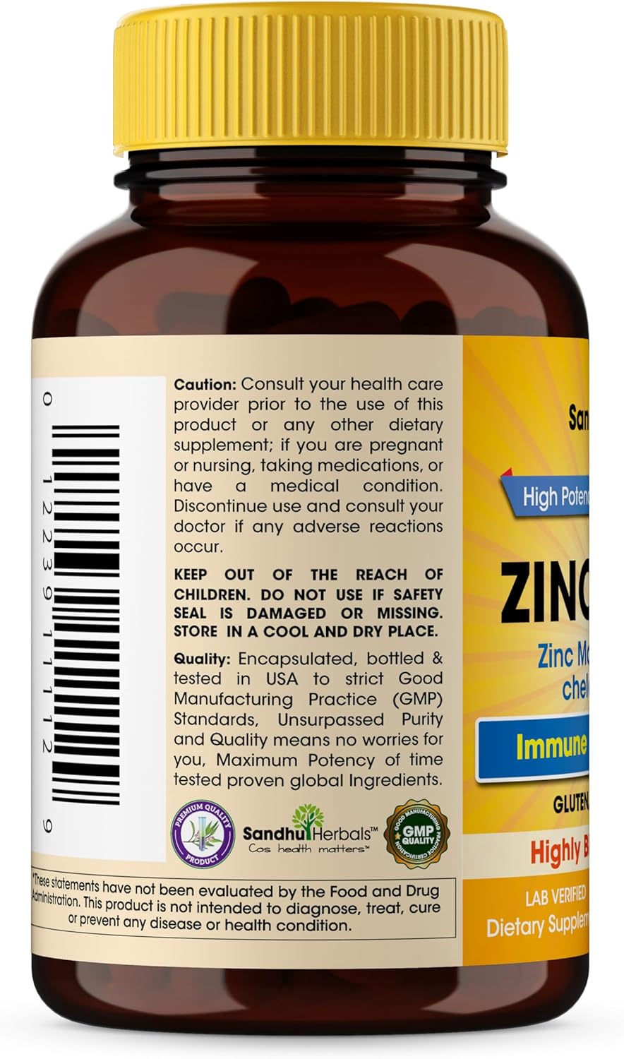 Sandhu Herbals Zinc 30mg Suplemento para Hombres y Mujeres